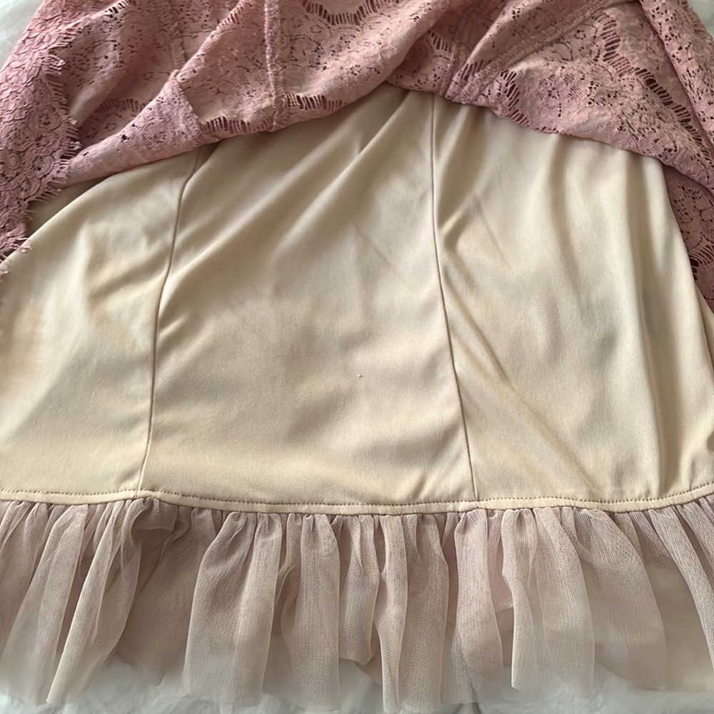 Pink & Nude Crochet Mock Neck Sleeveless Dress - Picture 5 of 8